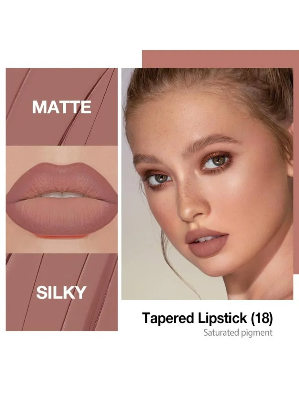 1Pcs-A01# Warm Brown Shimmery Metallic Cone-Tip Glitter Lipstick and Lip Liner